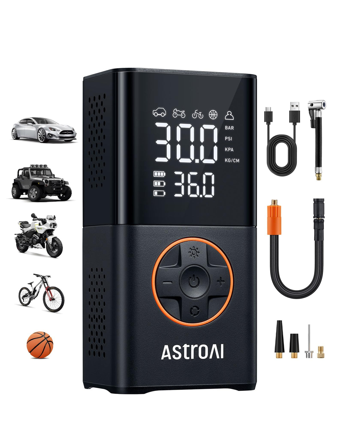 AstroAI L7 Tire Inflator Portable Air Compressor Cordless Mini Bike Pump with Digital Dual Values Display, 150 PSI Car Tires Air Pump with LED Lights&Pressure Gauge for Auto, Motorcycles, Bikes, Balls 🍁 All In One Marketplace Canada