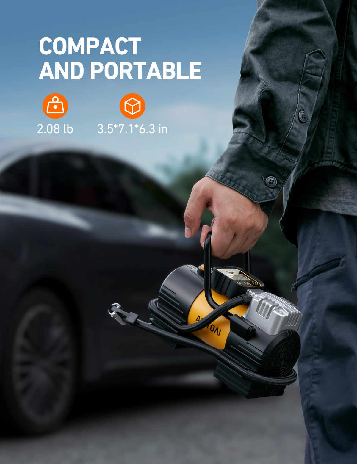 AstroAI Tire Inflator Portable Air Compressor (Up to 150 PSI) Tire Pump for Car 12V DC Digital Air Pump with 12 LEDs Super Bright Light for Bicycle, Motorcycle, Automotive Car Accessories 🍁 All In One Marketplace Canada