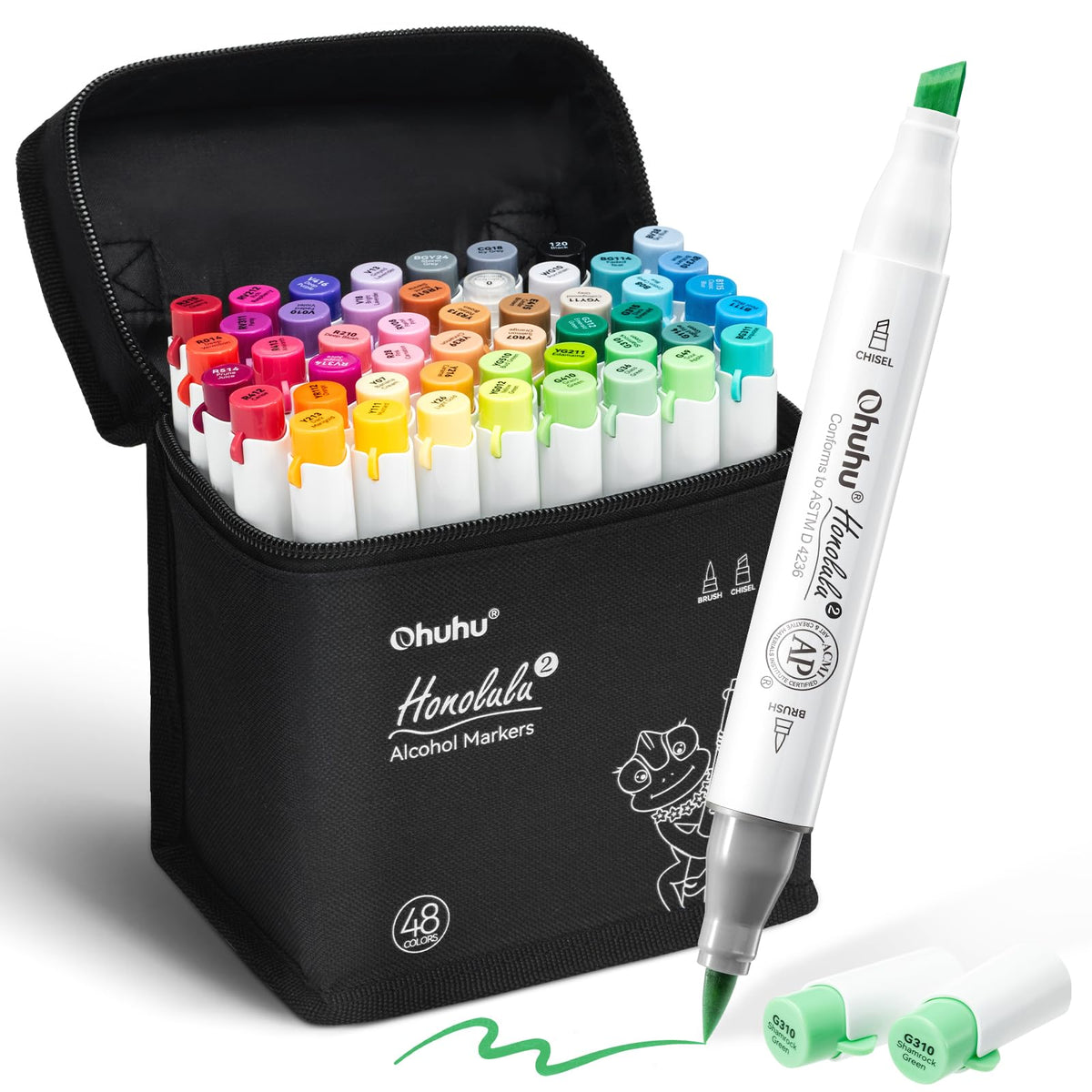 Ohuhu Alcohol Markers Brush Tip: 48 Colors Brush & Chisel Dual Tips Drawing Marker for Beginners Adults Artists Coloring Books Illustration Sketching- Honolulu 2- AP Certified Refillable Ink 🍁 All In One Marketplace Canada
