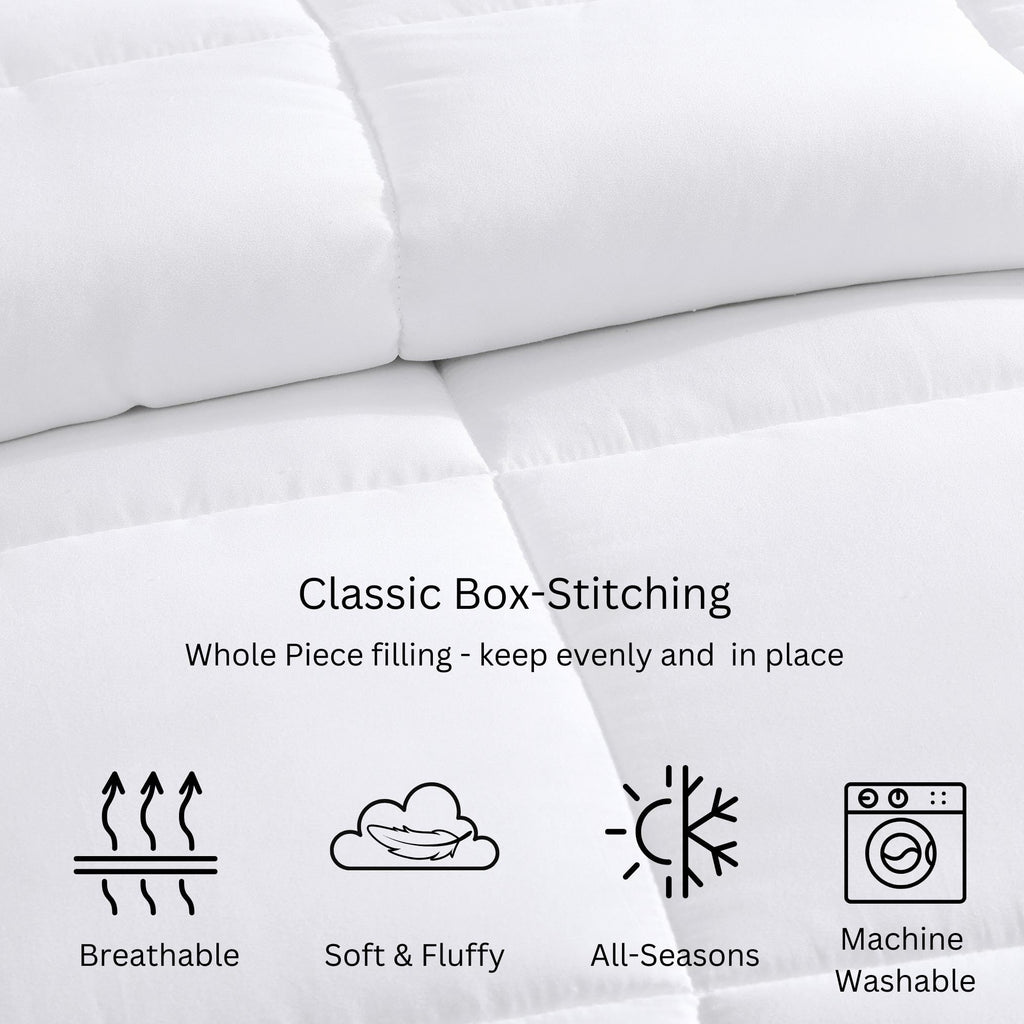 Comforter Queen Size - Down Alternative Hypoallergenic Duvet Insert, Ultra-Soft Microfiber, Box-Stitch Quilted with Corner Tabs, All Season, Machine Washable, 88x88 - White 🍁 All In One Marketplace Canada