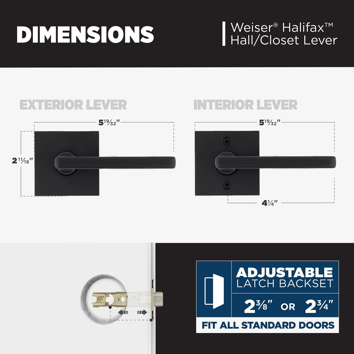 Weiser Halifax Matte Black Door Handle, Reversible Passage Lever, Interior Door Handles for Hall and Closet Door, Non-locking Hall/Closet Door Handles, Modern Home Décor 🍁 All In One Marketplace Canada