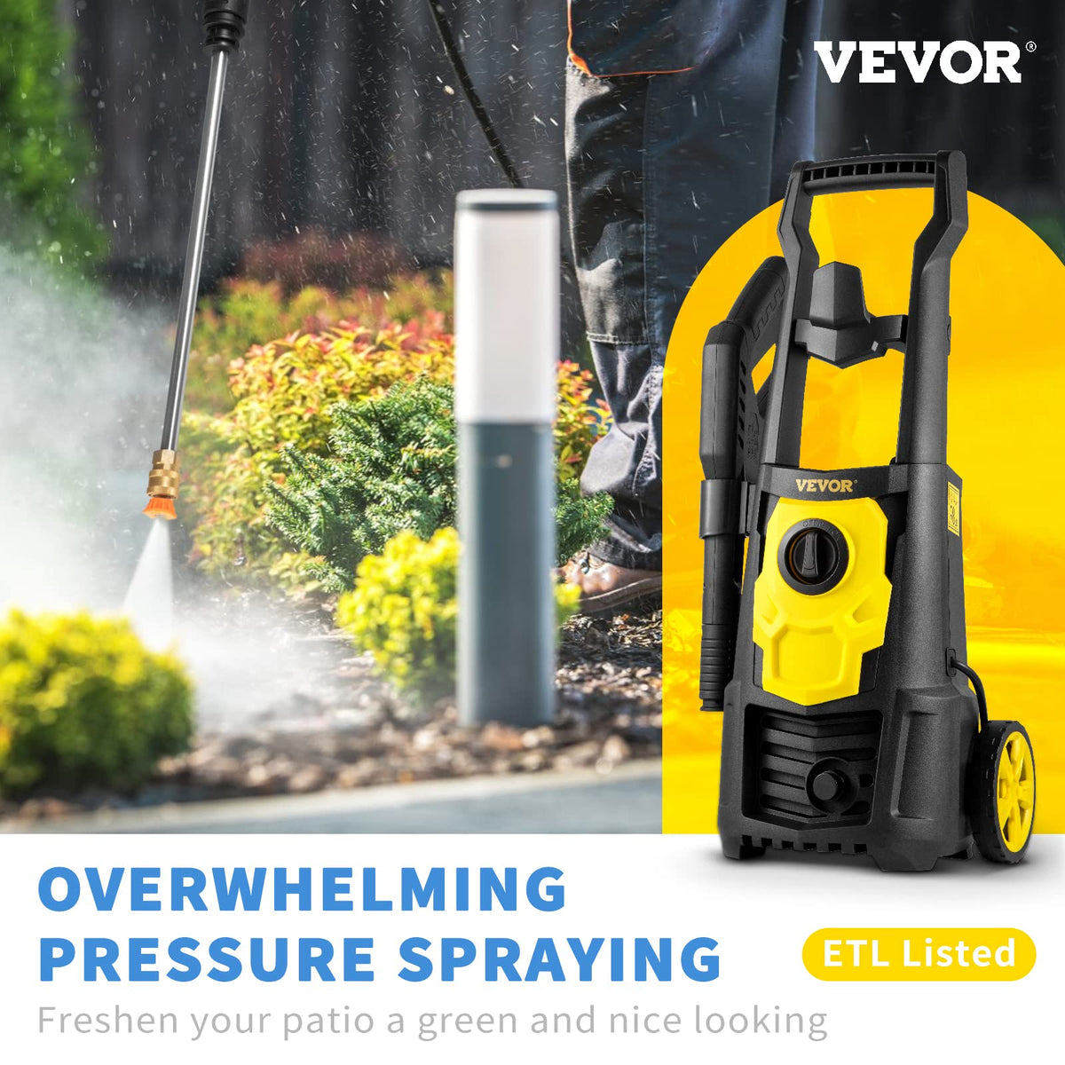 VEVOR Electric Power Washer, 2000 PSI, Max 1.65 GPM Pressure Washer w/ 30 ft Hose & Reel, 5 Quick Connect Nozzles, Foam Cannon, Portable to Clean Patios, Cars, Fences, Driveways, ETL Listed 🍁 All In One Marketplace Canada