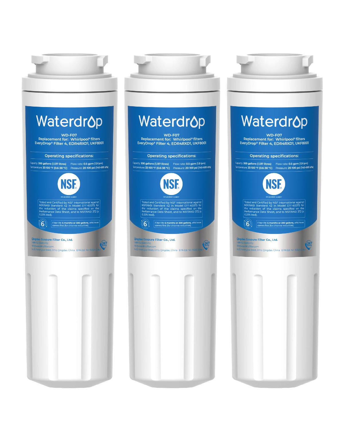 Waterdrop EDR4RXD1 Compatible with EveryDrop Filter 4, Whirlpool UKF8001, 4396395, Maytag UKF8001AXX-200, UKF8001AXX-750, WD-F07, Refrigerator Water Filter, 3 Filters 🍁 All In One Marketplace Canada