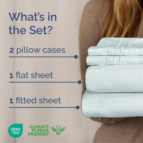 Queen Size 4 Piece Sheet Set - Comfy Breathable & Cooling Sheets - Hotel Luxury Bed Sheets for Women & Men - Deep Pockets, Easy-Fit, Extra Soft & Wrinkle Free Sheets - Ice Blue Oeko-Tex Bed Sheet Set 🍁 All In One Marketplace Canada