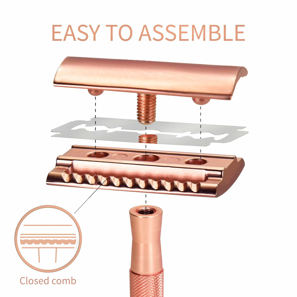 Bambaw Rose Gold Safety Razor Women with 5 Replacement Shaving Blades Made of Swedish Stainless Steel, Metal 1 Blade Razor Women Easy & Safe to Use, Suitable for All Skin Types (Rose Gold) 🍁 All In One Marketplace Canada