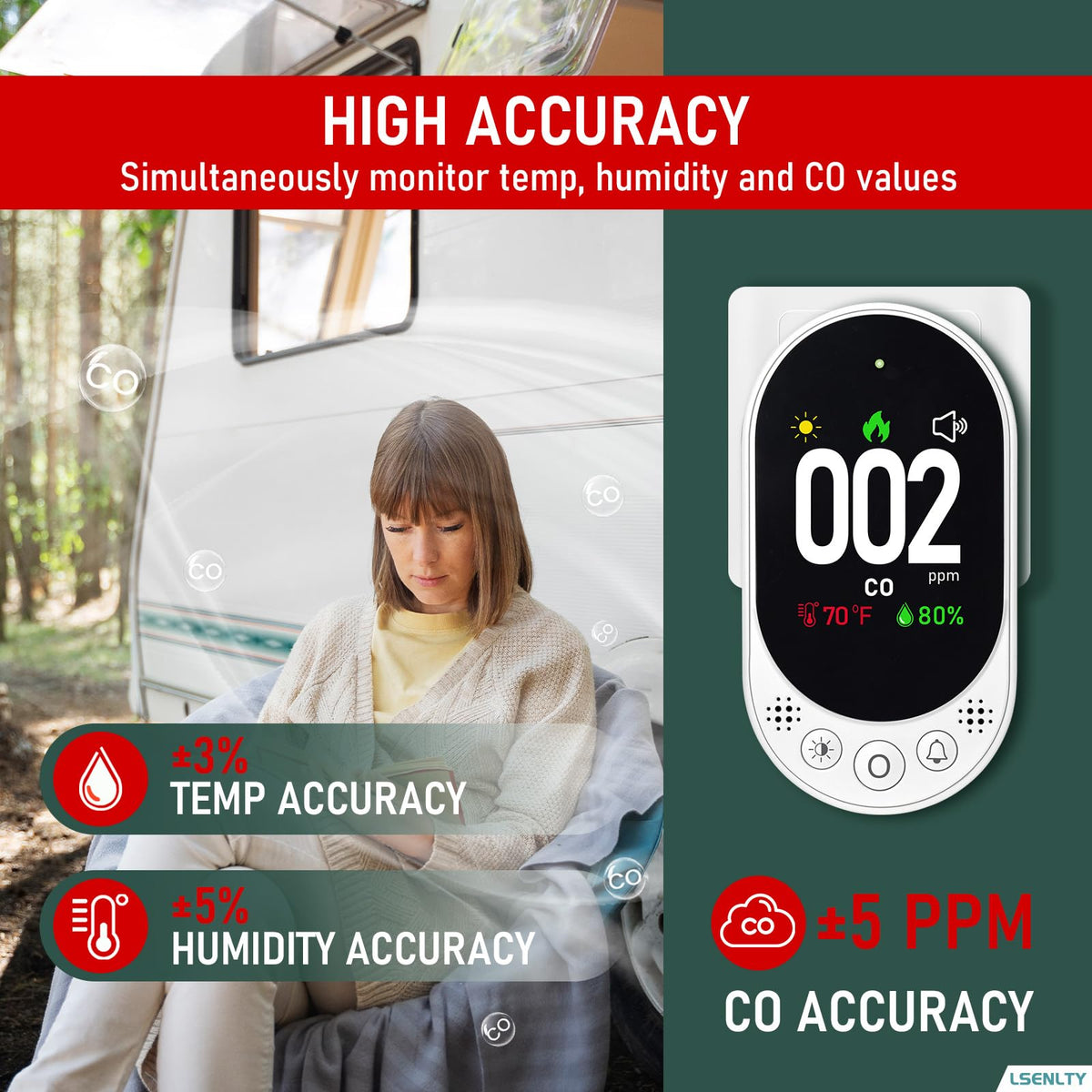 LSENLTY Carbon Monoxide Detector Plug in, Portable CO Monitor for Travel, Air Quality Detector Check CO, Temp and Humidity, HD Screen&Indicator, Visual&Audible Alert for Camping Travel 🍁 All In One Marketplace Canada