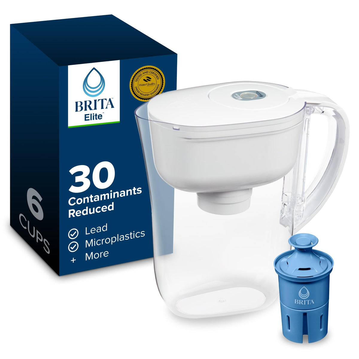 Brita 6 Cup Elite Filter Pitcher with Smart Light Indicator, Reduces 30+ Contaminants including Lead and Microplastics, Filter lasts 6 months, Metro, White 🍁 All In One Marketplace Canada