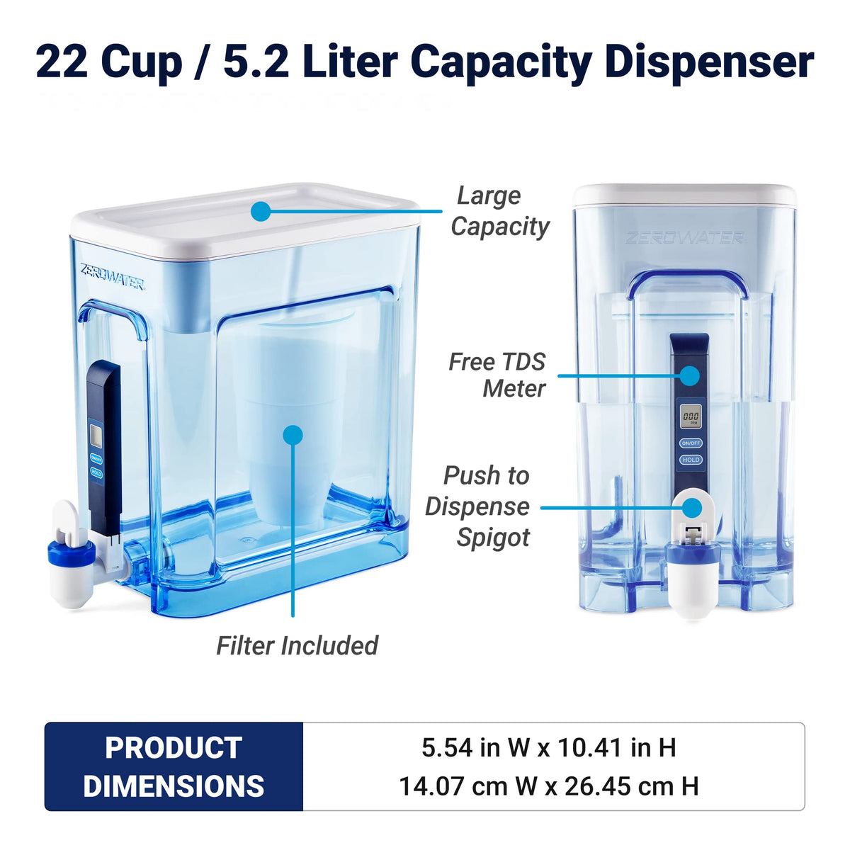 ZeroWater 22-Cup Ready-Read 5-Stage Water Filter Dispenser with Instant Read Out - 0 TDS for Improved Tap Water Taste - IAPMO Certified to Reduce Lead, Chromium, and PFOA/PFOS 🍁 All In One Marketplace Canada
