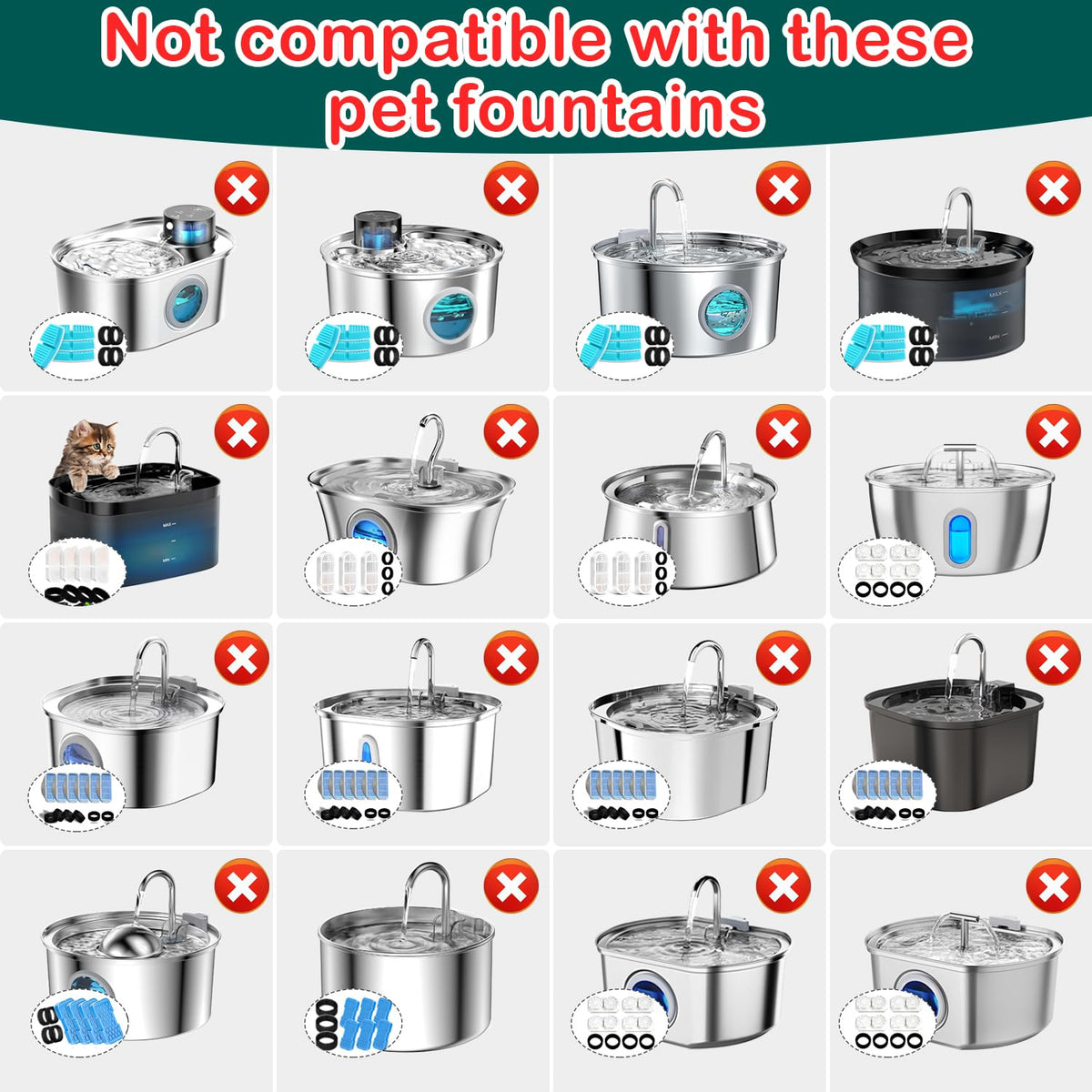 Cat Water Fountain Filters,16 Pack Cat Fountain Replacement Filters(4 Month Supply) for Stainless Steel 67oz/2L Adjustable Water Flow Pet Water Dispenser,Dog Fountain(8+8 Pack) 🍁 All In One Marketplace Canada