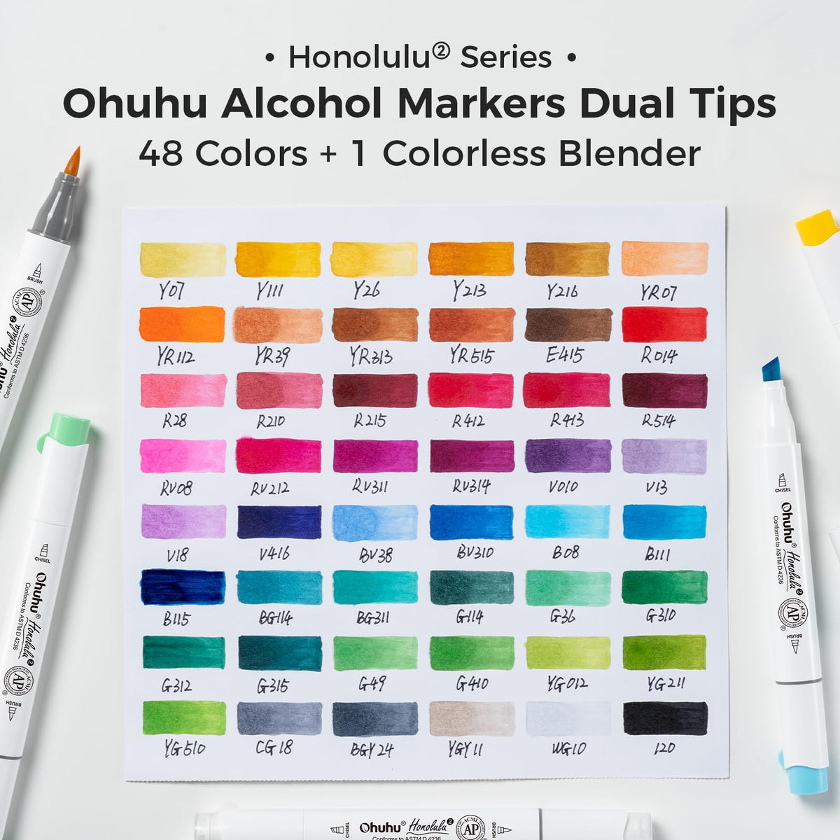 Ohuhu Alcohol Markers Brush Tip: 48 Colors Brush & Chisel Dual Tips Drawing Marker for Beginners Adults Artists Coloring Books Illustration Sketching- Honolulu 2- AP Certified Refillable Ink 🍁 All In One Marketplace Canada