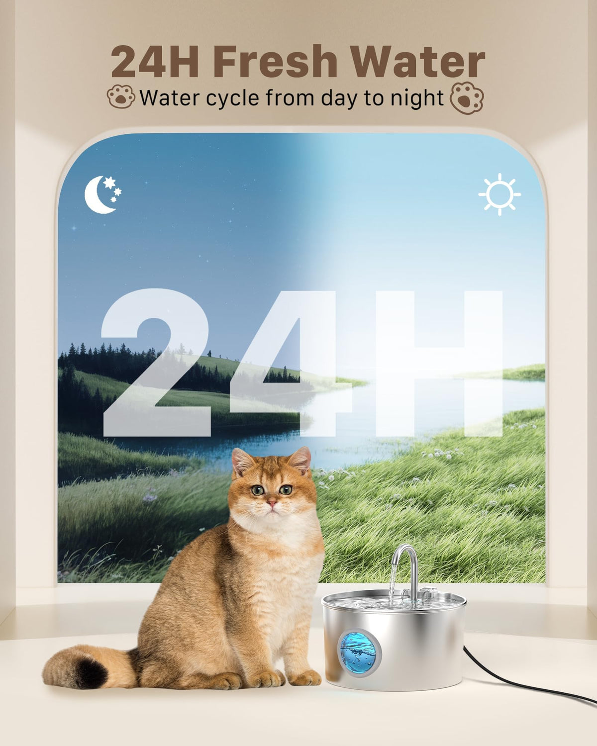 Stainless Steel Cat Water Fountain: Cat Water Dispenser - with 6 Filters + 3 Sponges - 2.2L Waters Fountain Indoor Pet - Pet Dispenser - Quiet Automatic Dog Drinking Bowl 🍁 All In One Marketplace Canada