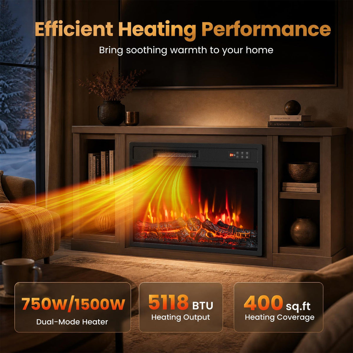 750/1500W Electric Fireplace Insert with Low Noise and Remote Control-23 inches
