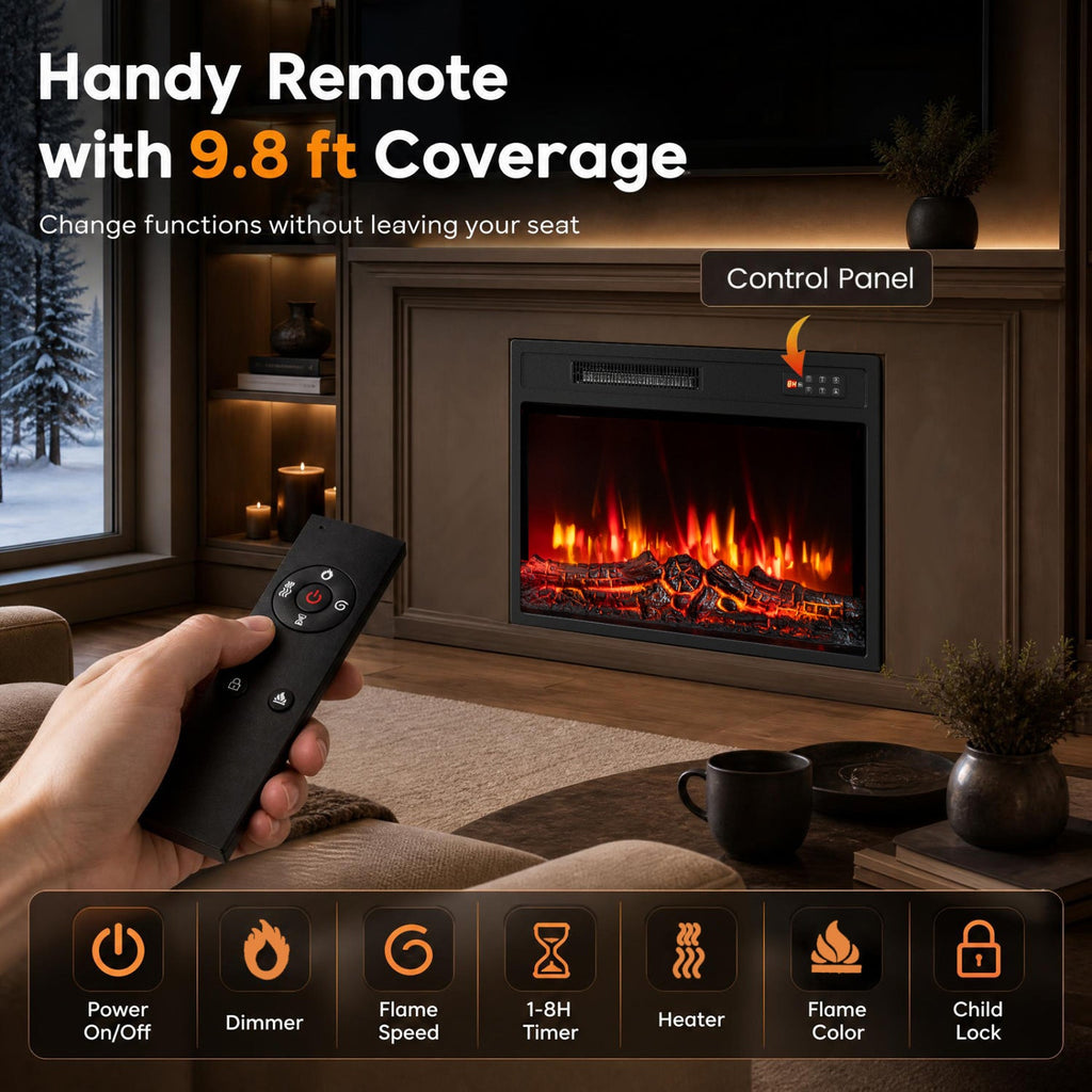 750/1500W Electric Fireplace Insert with Low Noise and Remote Control-23 inches