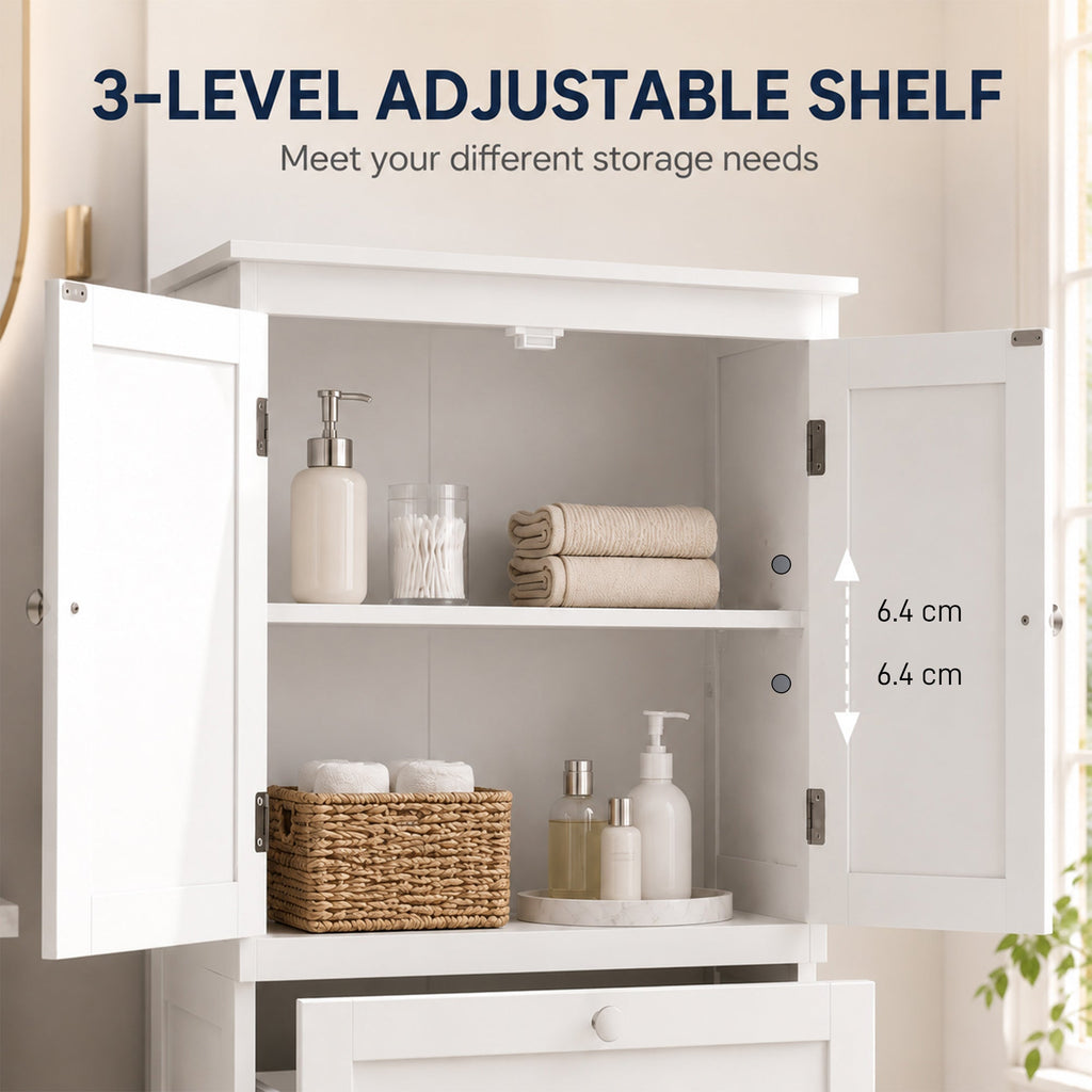 Bathroom Storage Cabinet, Narrow Bathroom Cabinet with 2 Drawers, Adjustable Shelf for Living Room, Entryway, White