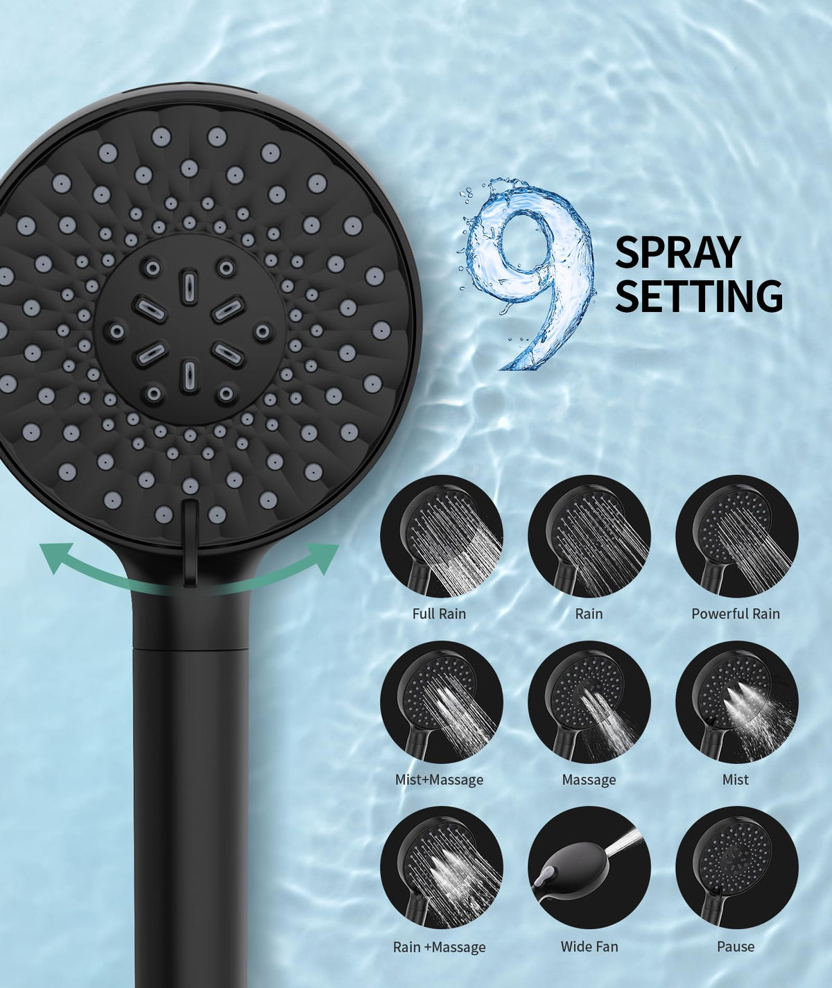 SR SUN RISE Filtered Shower Head with Handheld, High Pressure 9 Spray Mode Matte Black Showerhead with Filters, Detachable Shower Head,Water Softener Filters Beads for Hard Water - Remove Chlorine 🍁 All In One Marketplace Canada