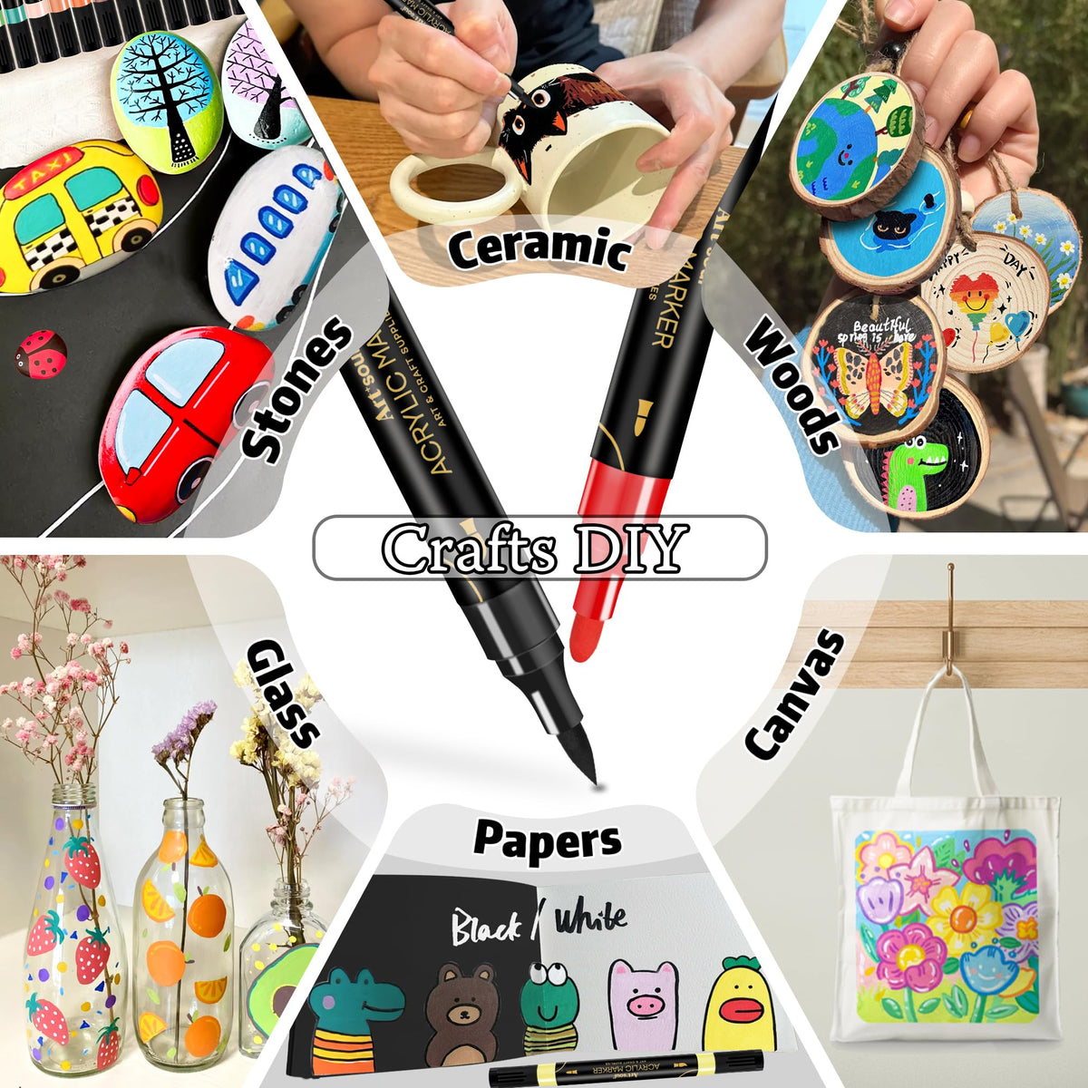 Art+soul 24 Colors Acrylic Paint Pens-Dual Tip Markers, Vibrant, Long Lasting Colors that Dry Quickly, Ideal for Canvas, Paper, Glass, Ceramic, Wood, and Rock 🍁 All In One Marketplace Canada