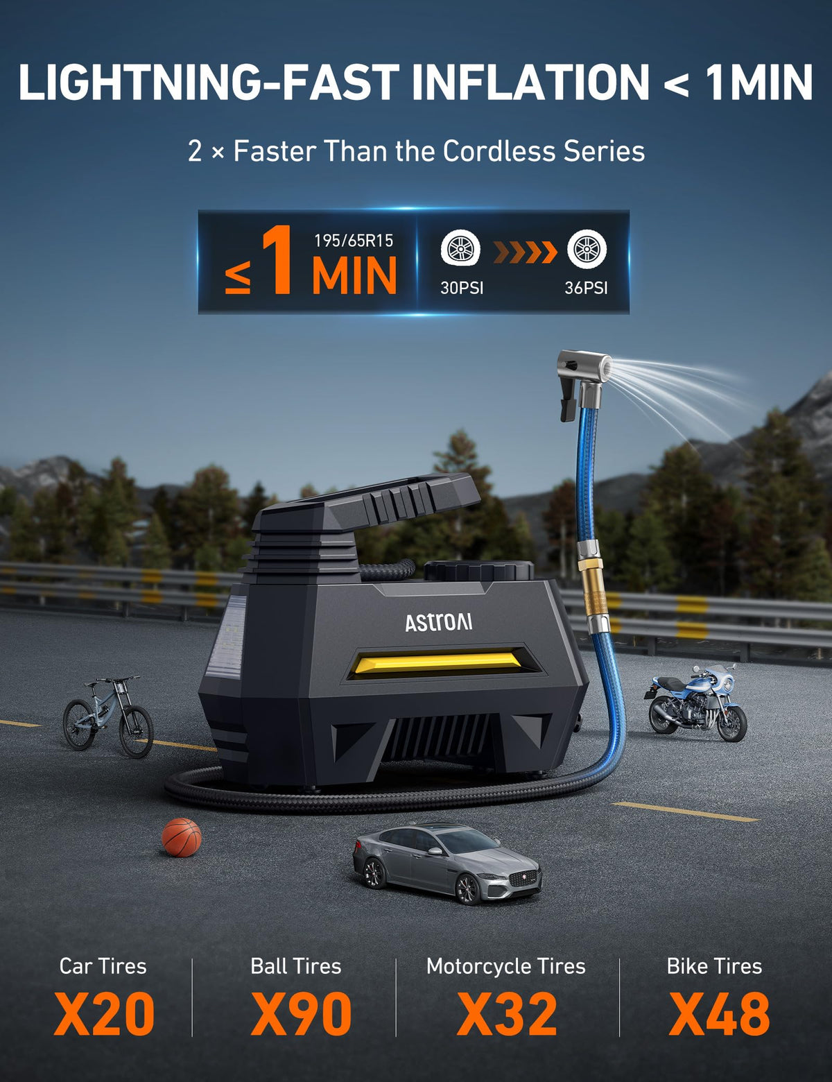 AstroAI AIRUN H Tire Inflator Portable Air Compressor Air Pump for Car Tires-Car Accessories, 9.8Ft Cord-12V DC-Powered Auto Pump with Digital Pressure Gauge, LED Light for Bicycle, Balloons, Yellow 🍁 All In One Marketplace Canada