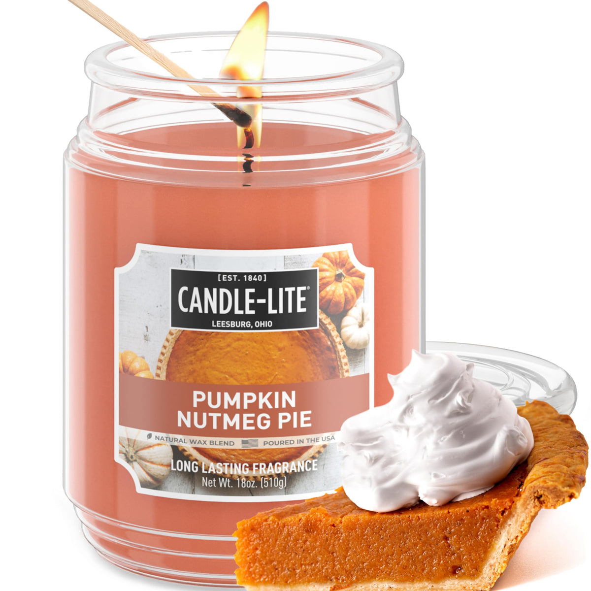 Candle-lite Halloween Scented Candles, Pumpkin Nutmeg Pie, 18 oz Jar, Proudly Poured in The USA, Aromatherapy Candle, Single-Wick with 110 Hours of Burn Time, Perfect for Creating an Inviting Ambiance