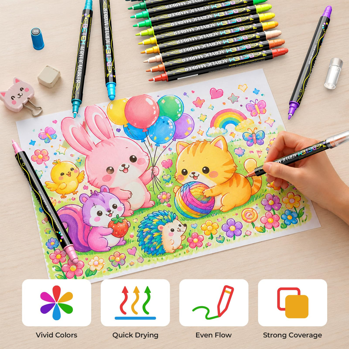 Betem 24 Colors Dual Tip Acrylic Paint Pens Markers, Premium Water-Based Acrylic Paint Markers for Fabric, Rock, Wood, Glass, Paper, Canvas, Ceramic, Fabric Paint Markers DIY Crafts Art Supplies Kit 🍁 All In One Marketplace Canada