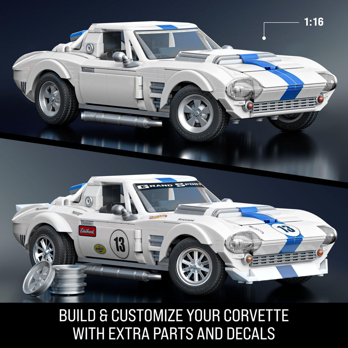 Mattel Brick Shop Hot Wheels Elite Series Building Set, Corvette Grand Sport with 918 Pieces, Realistic Details and Custom Decals, Adult Collectors and Kids Ages 10+ 🍁 All In One Marketplace Canada