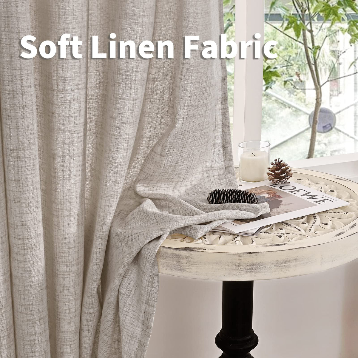 YoungsTex Natural Linen Curtains 84 Inch Long for Living Room Bedroom Grommet Top Light Filtering Privacy Linen Textured Window Semi Sheer Drapes, 2 Panels, 52x84 Inch, Natural 🍁 All In One Marketplace Canada