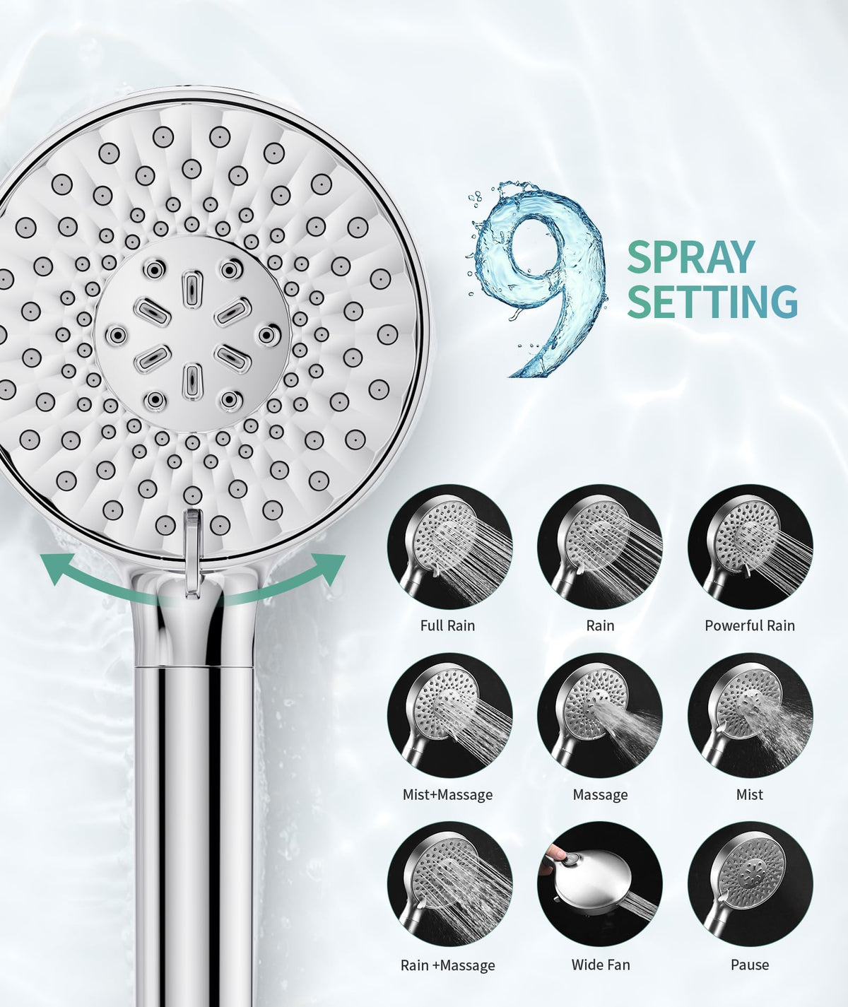 Filtered Shower Head with Handheld, High Pressure 9 Spray Mode Chrome Showerhead with Filters,Detachable Shower Head,Water Softener Filters Beads for Hard Water -Remove Chlorine 🍁 All In One Marketplace Canada