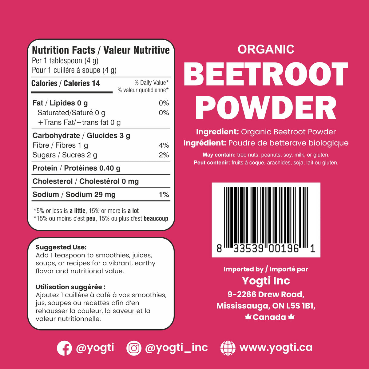 Yogti Organic Beetroot Powder 500g – Pure, Non-GMO, Vegan, Gluten-Free – Fine Red Beet Powder for Smoothies, Baking, Lattes & Natural Color – Premium Superfood Ingredient - 1 Count 🍁 All In One Marketplace Canada