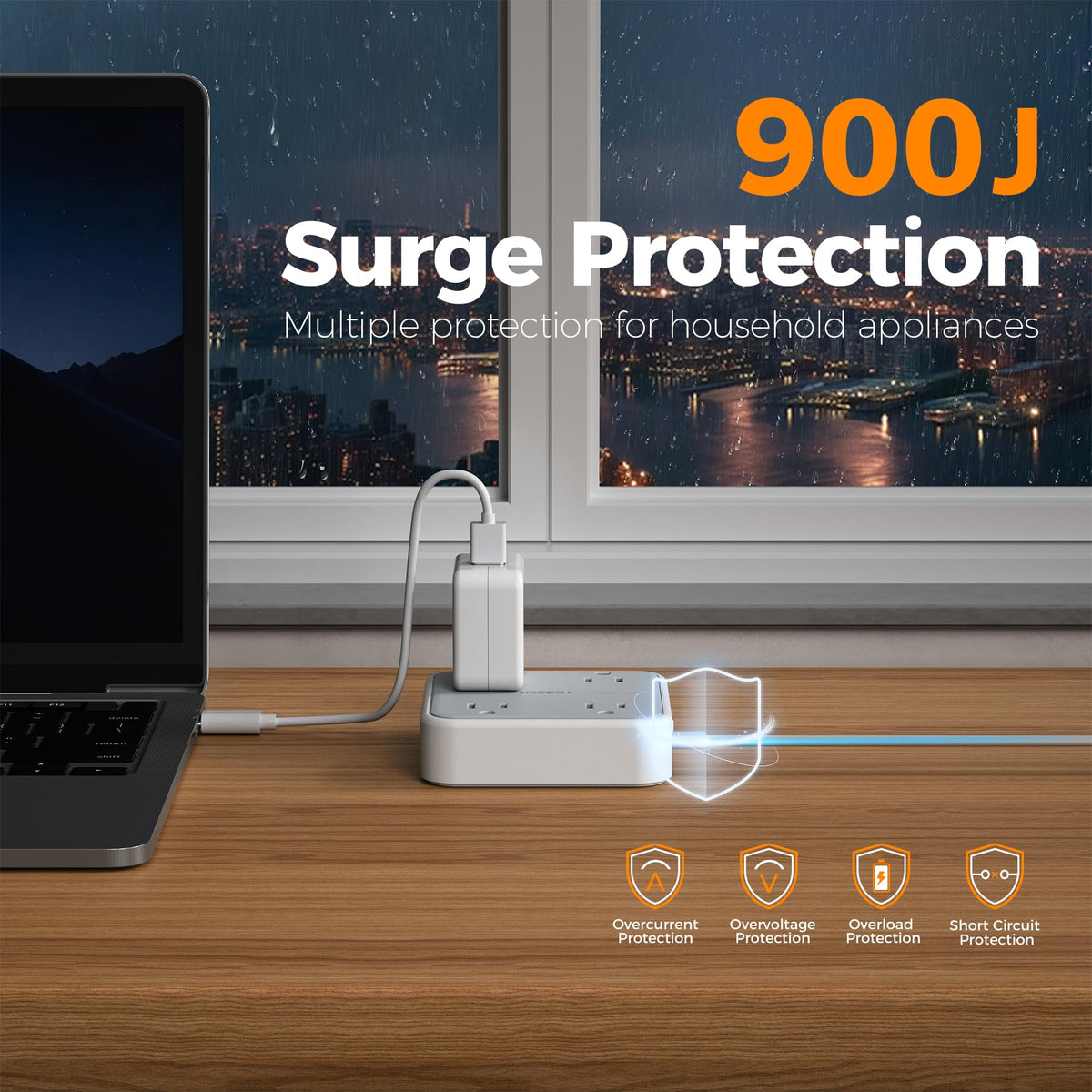Flat Plug Extension Cord Indoor 5 Ft, Power Bars with Surge Protector, TESSAN Power Strip with 4 Multiple Outlets 3 USB Ports (1 USB C), Surge Protection for Dorm Room Home Office, Gray 🍁 All In One Marketplace Canada