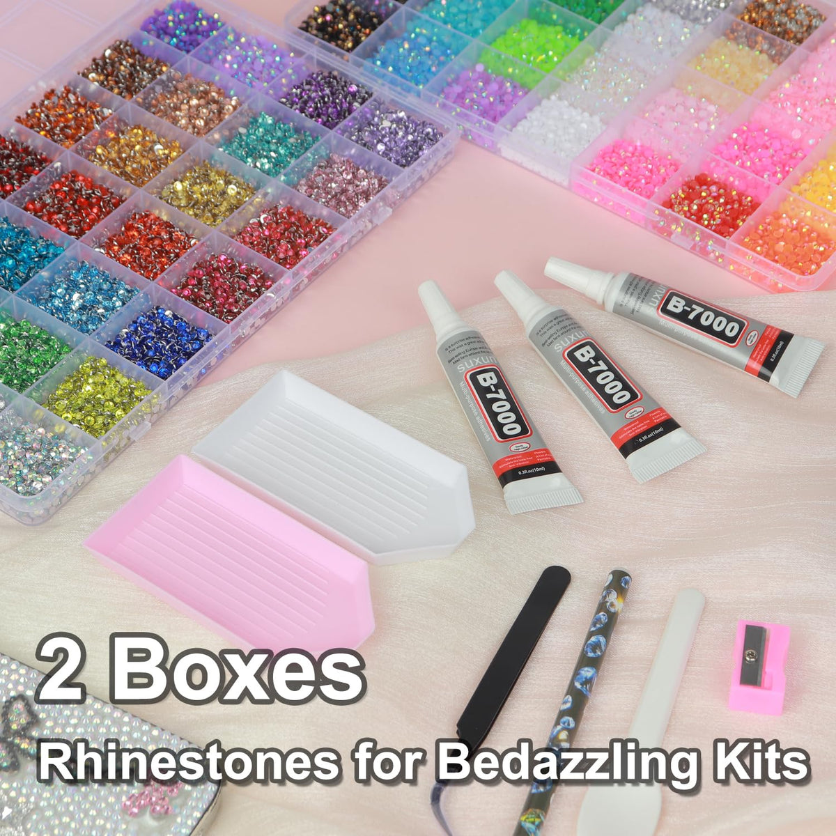 56 Colors Rhinestones for Bedazzling Kit, 2 Boxes 3mm Resin Jelly Flatback Gems with 3Pcs 10ml B7000 Glue, Multicolor Rhinestone Bedazzle Set for DIY Crafts, Clothing, Shoes, Nails Decoration 🍁 All In One Marketplace Canada
