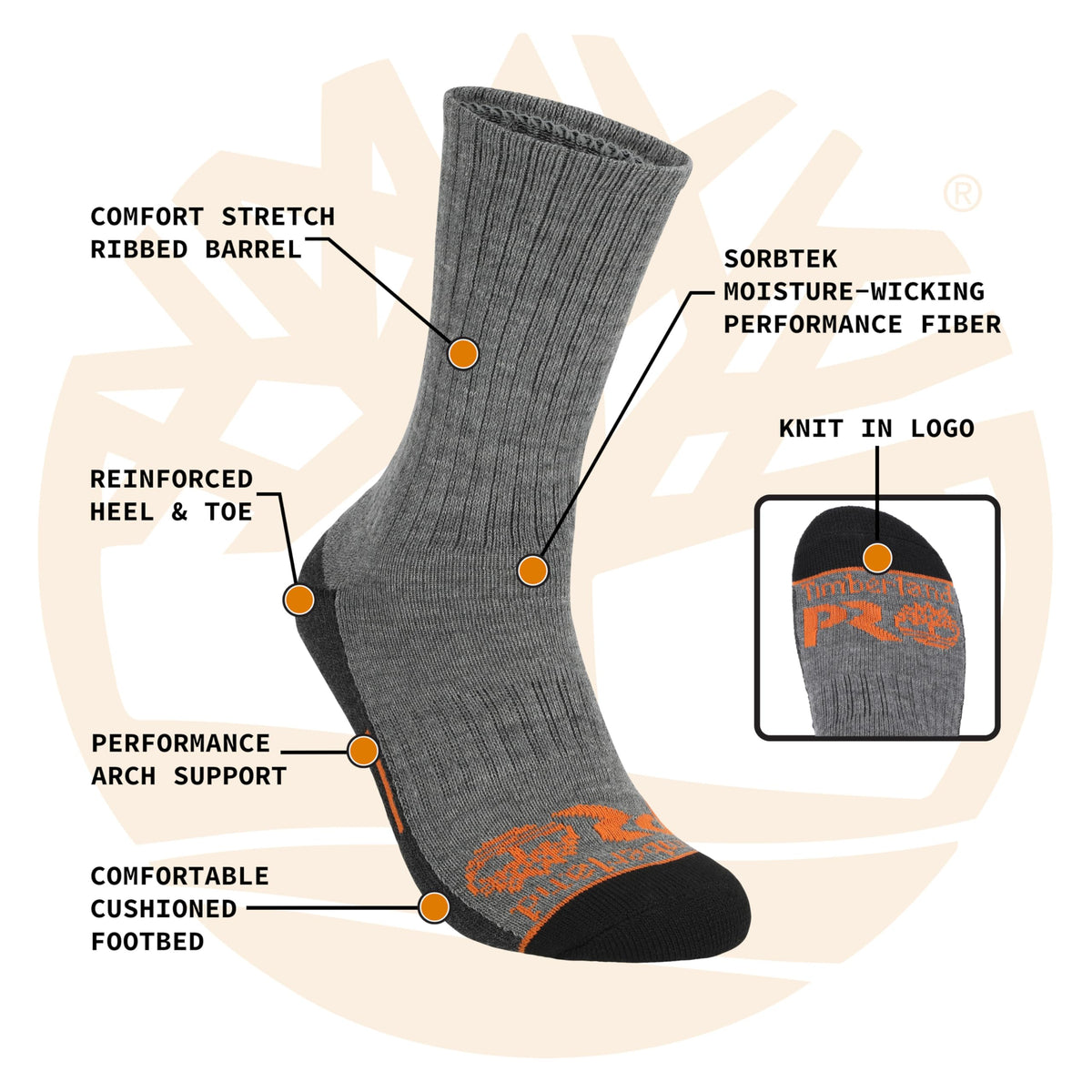 Timberland PRO Sorbtek Moisture Control Mens Socks, Arch Support, Cushioned Footbed (Size 7-12 Multiple Colors 6 Pairs), Black, 7-12 🍁 All In One Marketplace Canada