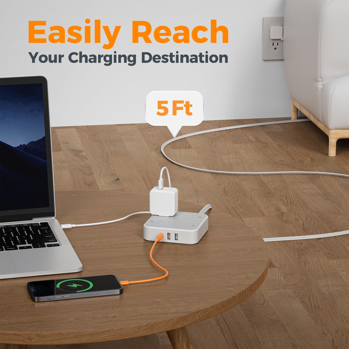 Flat Plug Extension Cord Indoor 5 Ft, Power Bars with Surge Protector, TESSAN Power Strip with 4 Multiple Outlets 3 USB Ports (1 USB C), Surge Protection for Dorm Room Home Office, Gray 🍁 All In One Marketplace Canada