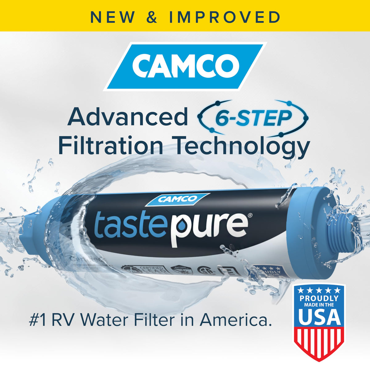 Camco Tastepure RV Water Filter - New & Advanced RV Inline Water Filter with Flexible Hose Protector - GAC & KDF Filtration - Made in USA - Camping Essentials for Fresh Drinking Water (40013) 🍁 All In One Marketplace Canada