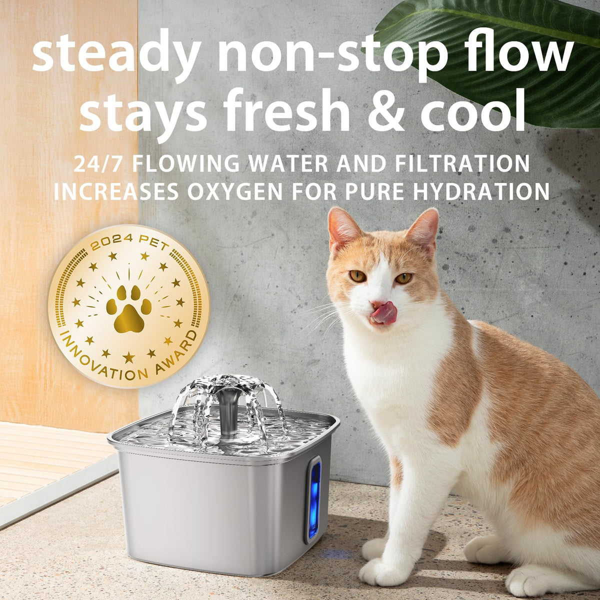 Veken Innovation Award Winner Stainless Steel Cat Water Fountain, 108oz/3.2L Pet Fountain with 4 Replacement Filters & 4 Pre-Filter Sponges & Silicone Mat, for Cats, Dogs (Silver) 🍁 All In One Marketplace Canada