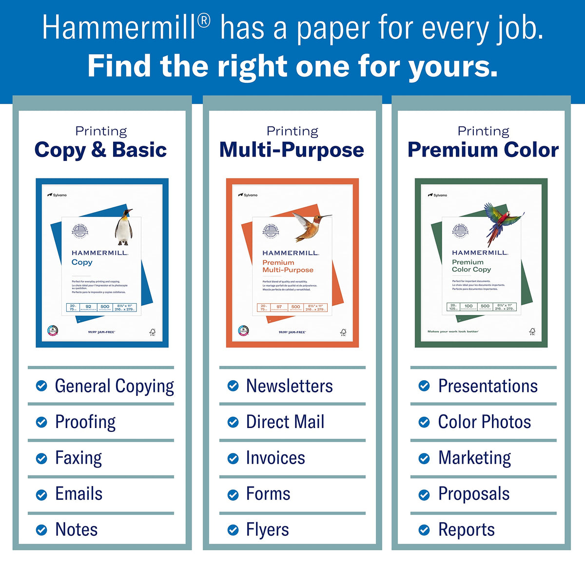 Hammermill Paper, Premium ink & Laser Poly Wrap, 24lb, 8.5x11, Letter, 97 Bright 2500 Sheets/5 Ream Case (166140C) Made in the USA, White 🍁 All In One Marketplace Canada