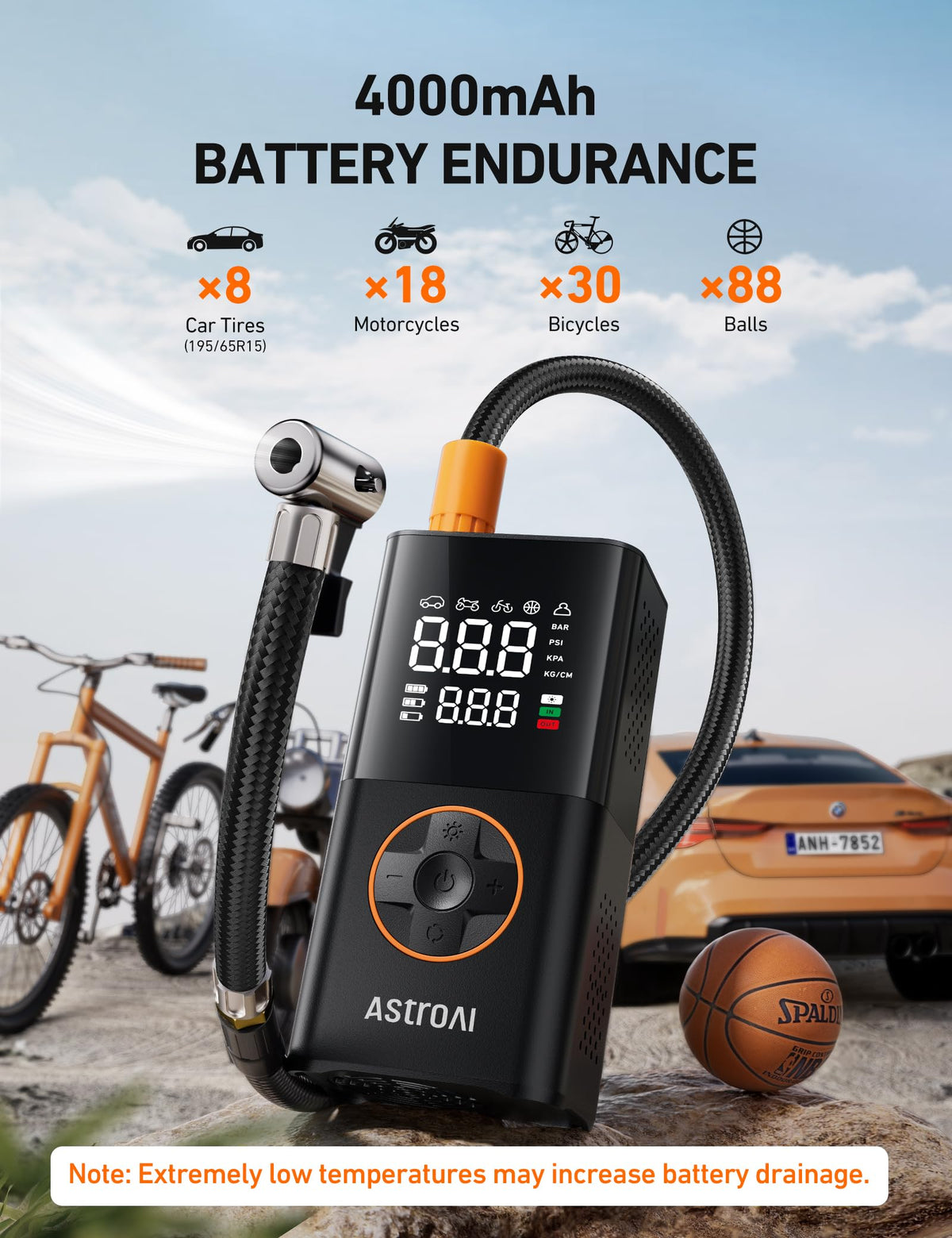 AstroAI L7 Tire Inflator Portable Air Compressor Cordless Mini Bike Pump with Digital Dual Values Display, 150 PSI Car Tires Air Pump with LED Lights&Pressure Gauge for Auto, Motorcycles, Bikes, Balls 🍁 All In One Marketplace Canada