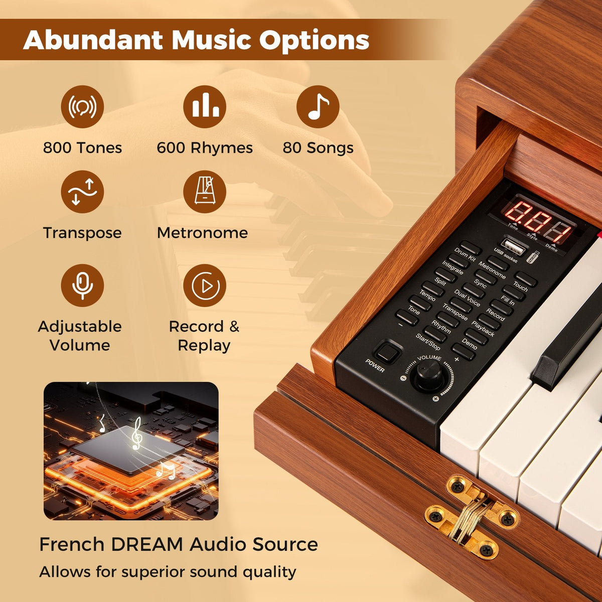 88-Key Graded Hammer Action Weighted Keyboard with Push-pull Drawer-Brown
