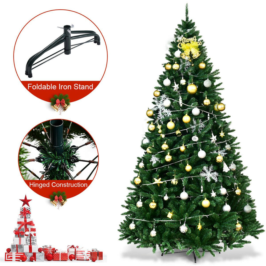 9 FT Artificial Christmas Tree, Unlit Hinged Xmas Tree with 3594 Branch Tips and Metal Stand