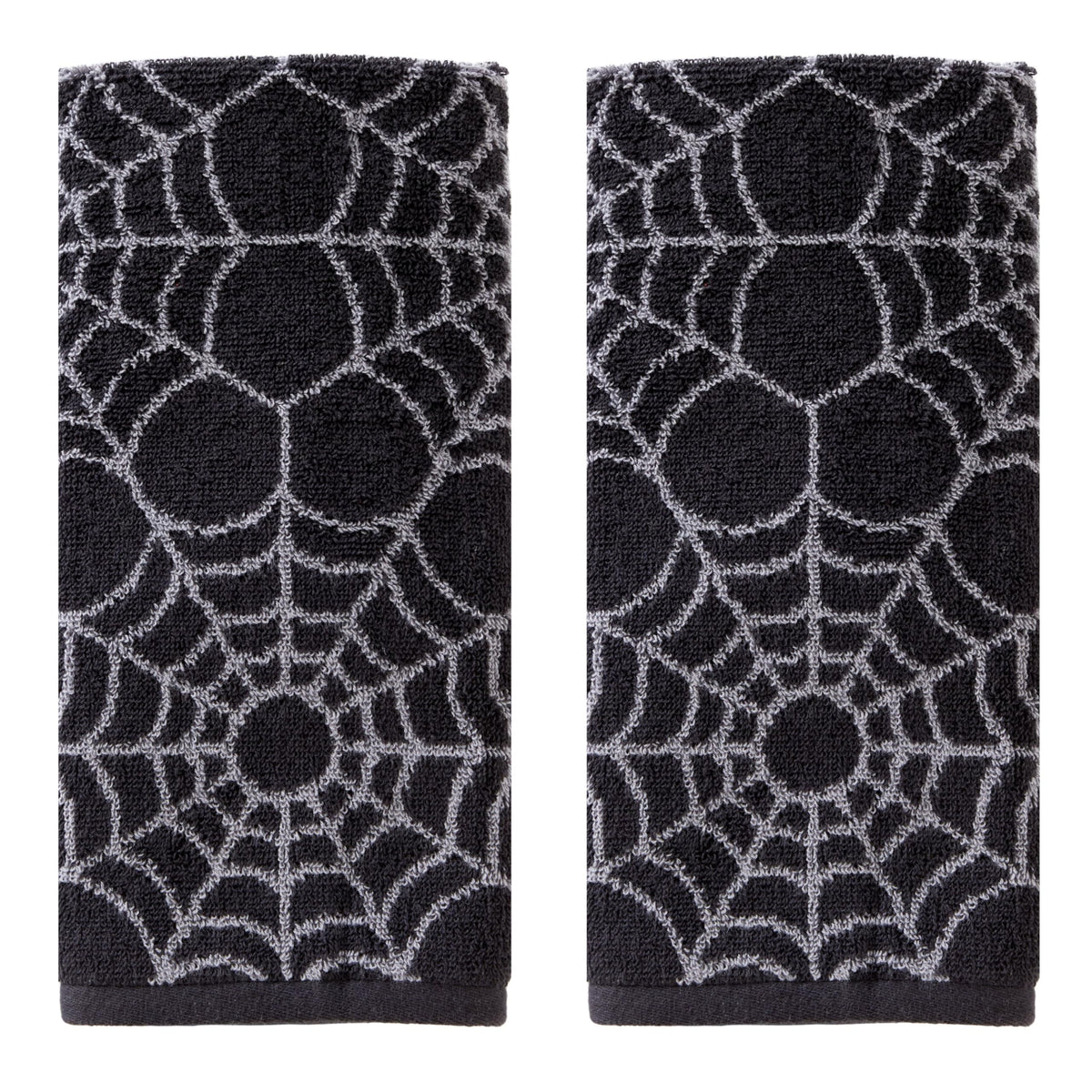 SKL Home Halloween Spider Web 100% Cotton Jacquard 2pc Hand Towel Set, Reversible, Soft & Absorbent, Decorative for Bath/Kitchen/Bar & Gift, Black