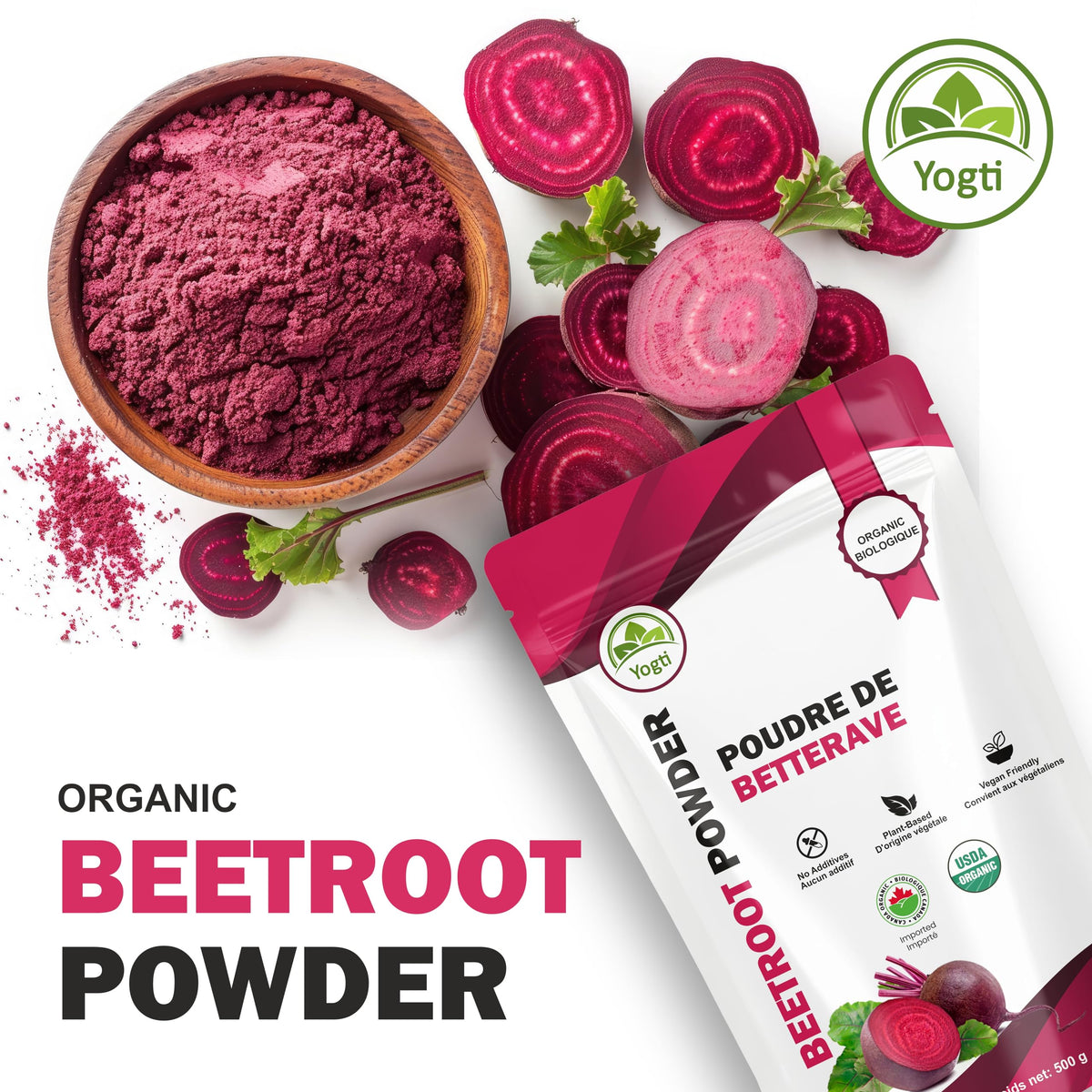 Yogti Organic Beetroot Powder 500g – Pure, Non-GMO, Vegan, Gluten-Free – Fine Red Beet Powder for Smoothies, Baking, Lattes & Natural Color – Premium Superfood Ingredient - 1 Count 🍁 All In One Marketplace Canada