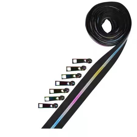 Black Metallic Zipper Tape and Zipper Pulls