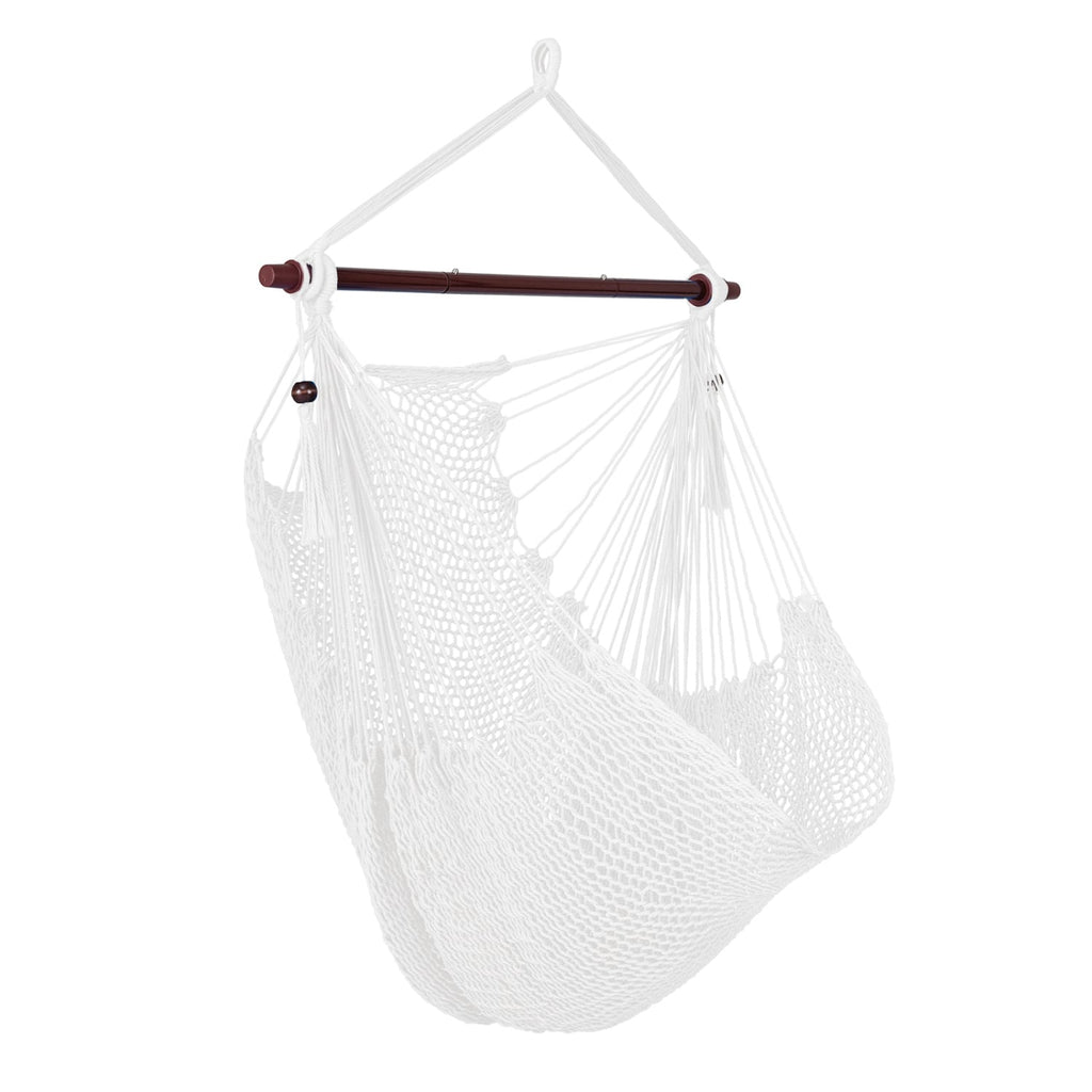 Caribbean Hammock Chair with Metal Spreader Bar Woven Rope Swing-Beige