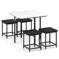 Dining Table Set with 4 Upholstered Stools and Metal Frame-White