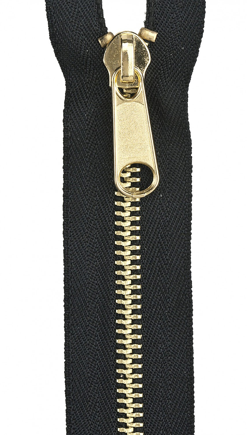 22in Black Brass Reversible Separating Jacket Zipper