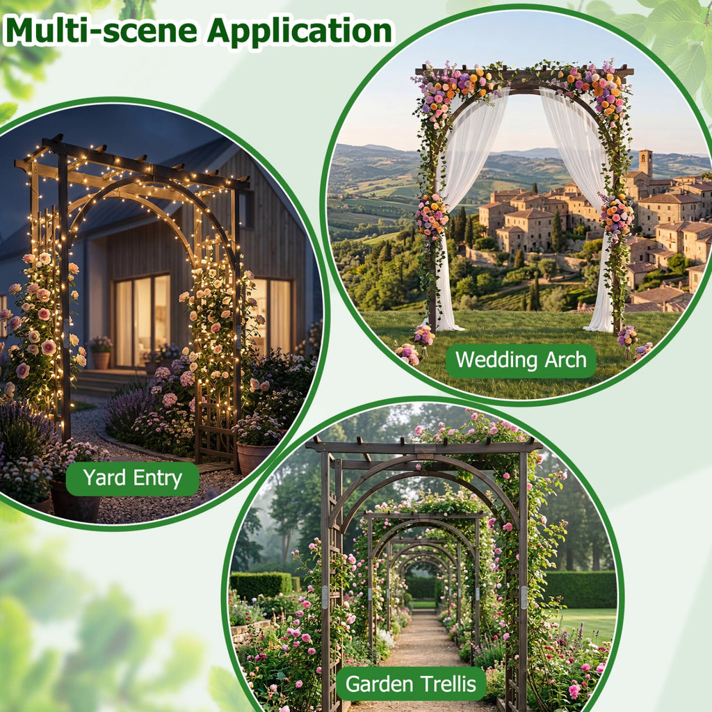 Flat Top Garden Arch Trellis 85 inches Tall Wood for Climbing Plants and Wedding-Brown
