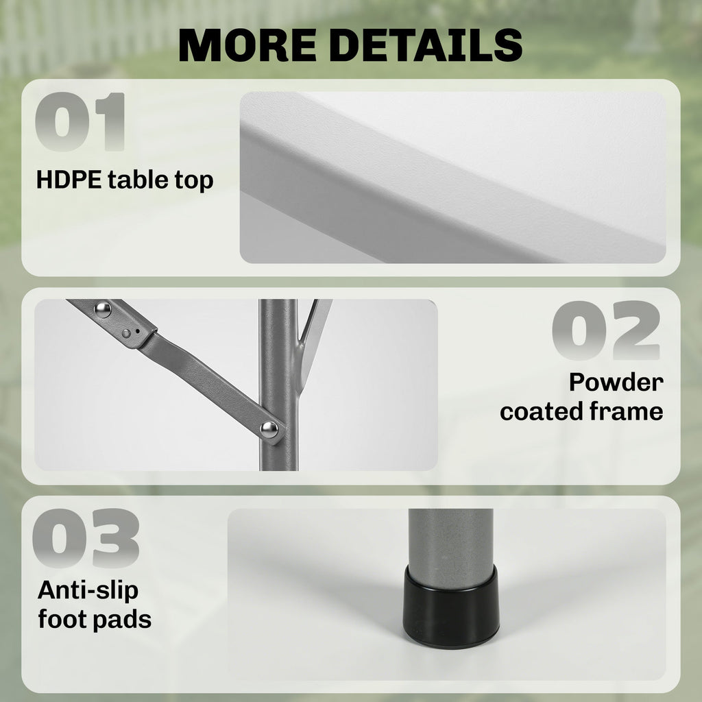 Φ48" Folding Patio Table, Outdoor HDPE Picnic Table, Card Table for 6, Round Folding Banquet with Metal Frame, White