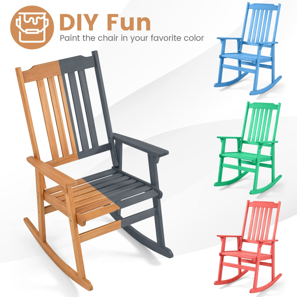 Outdoor Acacia Wood Rocking Chair with High Back and Armrests for Patio-Natural