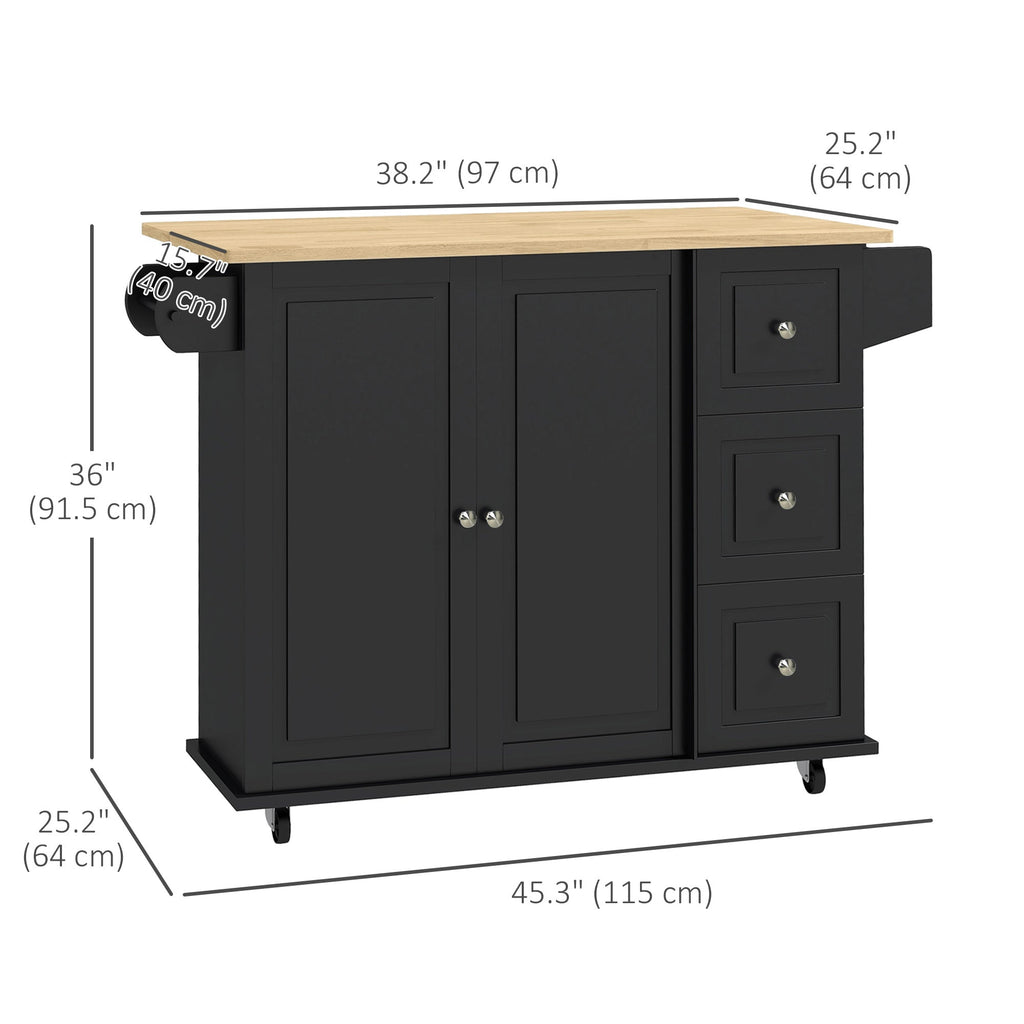 Kitchen Island on Wheels, Kitchen Cart with Drop Leaf, Drawers, Grey