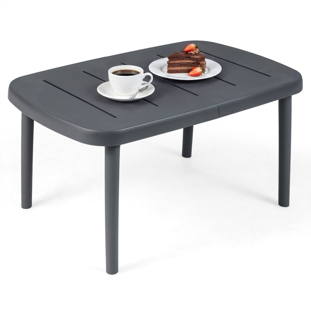 Rectangular Patio Storage Side Table with Aluminum Alloy Rods for Poolside-Gray