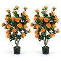 Set of 2 39.5 inches Artificial Camellia Tree with Orange Blossoms in Cement Pot for Decoration-Orange