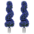 Set of 2 Artificial Spiral Topiary Trees with Sun Protection and Ground Spikes-Purple